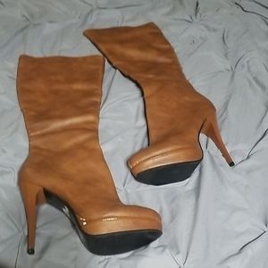Brown leather platform boots